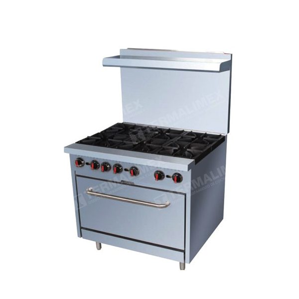 Cocina a gas de 6 hornillas + horno y plancha – Catalogo Virtual